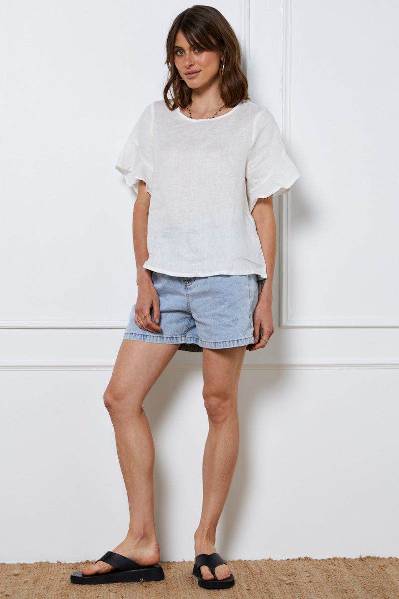White Crop Top Short Sleeve Relaxed Linen - Image 2