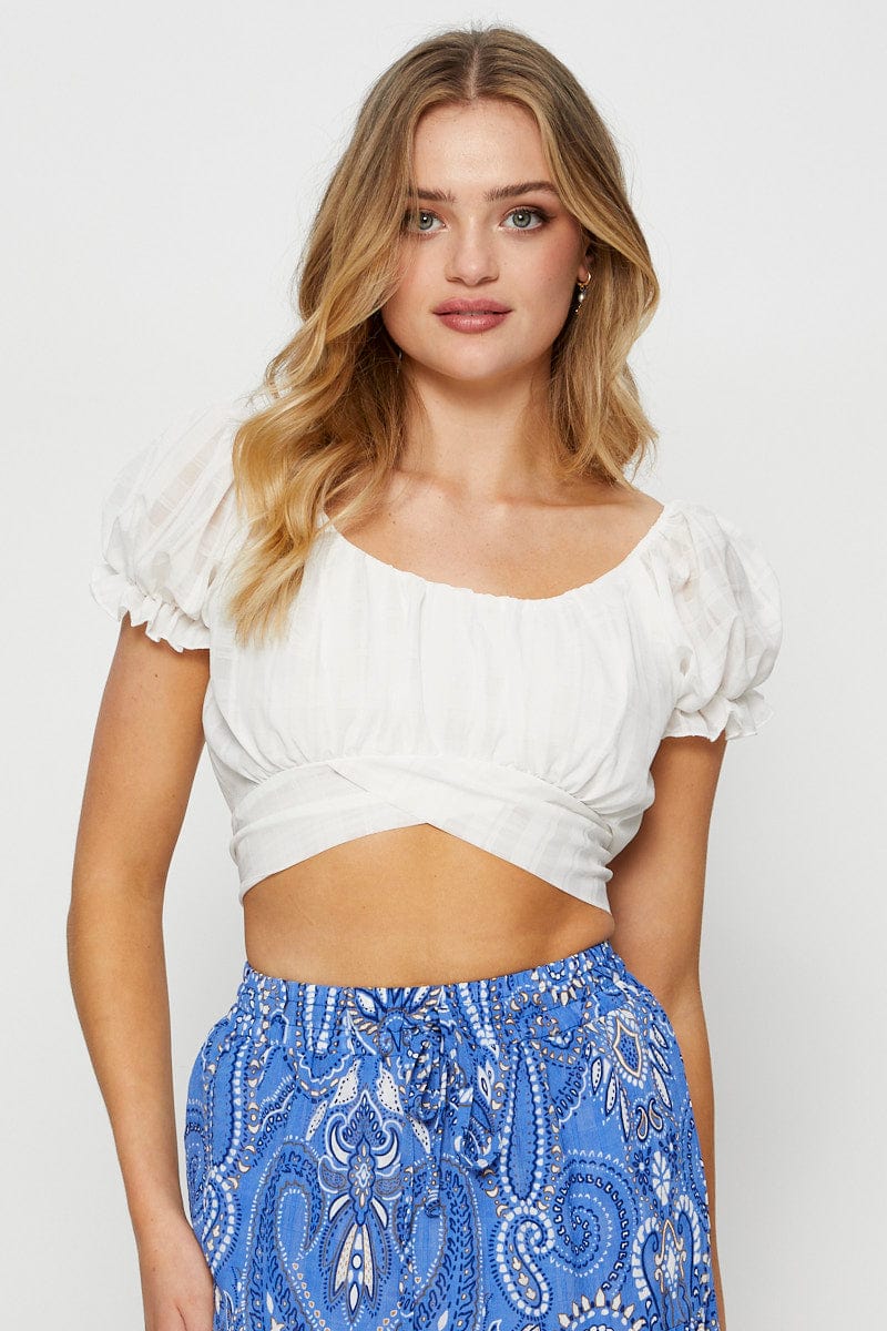White Crop Top Short Sleeve Tie Up - Image 3