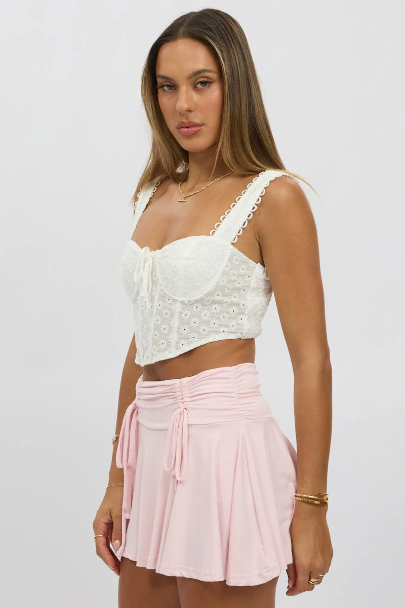 White Crop Top Sleeveless Corset Broderie - Image 4