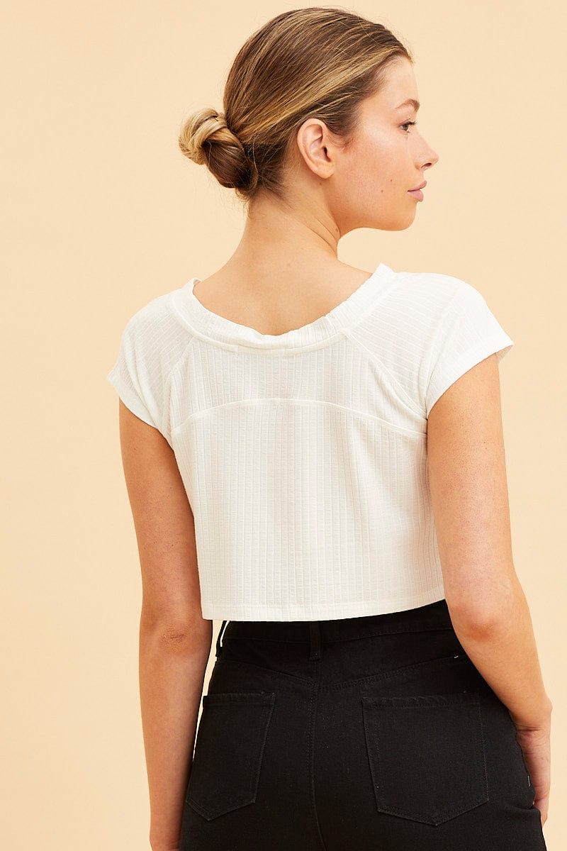 White Cropped T-Shirt Wide Rib Crew Neck Short Sleeve - Image 5