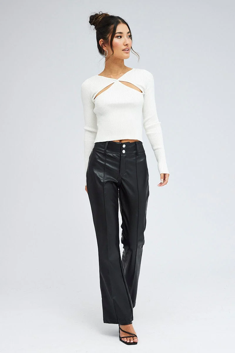 White Cut Out Knit Top Long Sleeve - Image 2