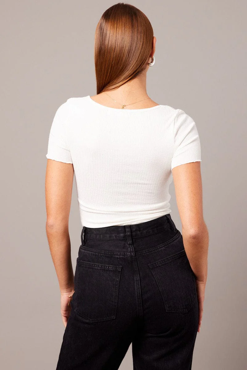 White Cut Out T Shirt Halter Neck - Image 5