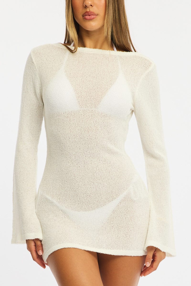White Deep Plunge Mini Beach Dress - Image 5