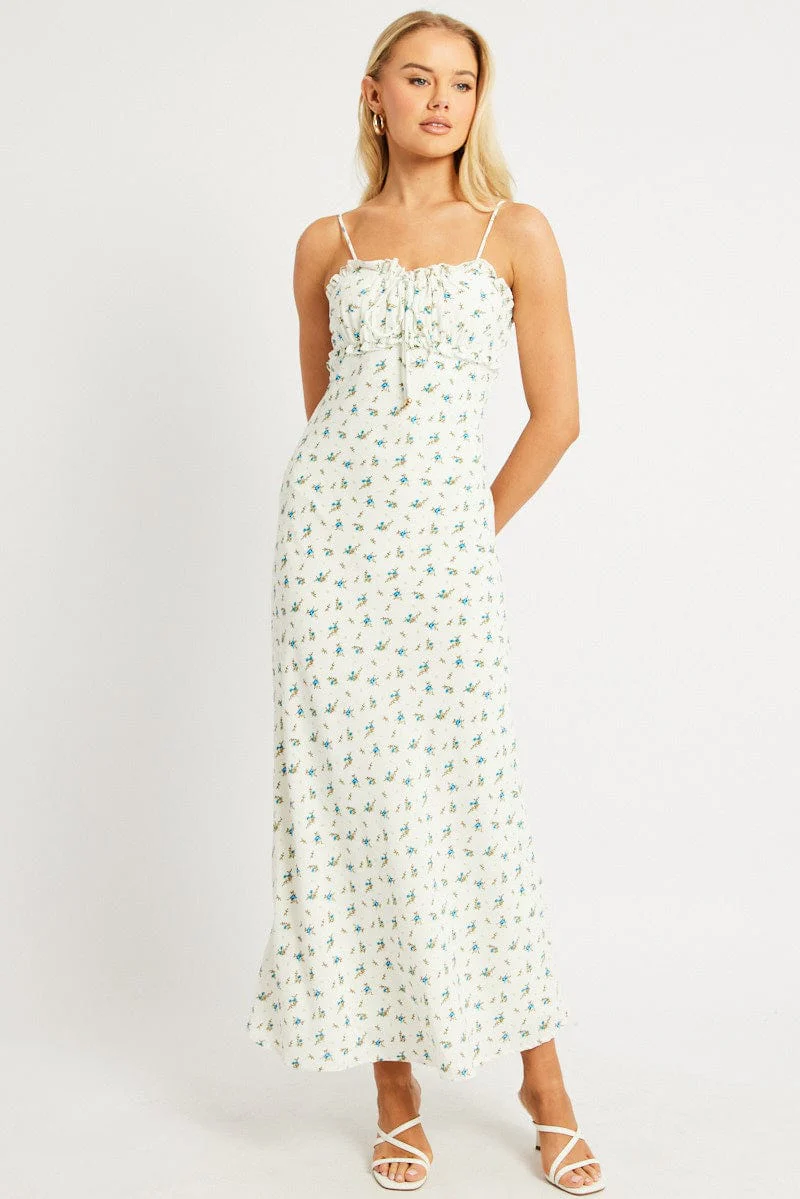 White Ditsy Midi Dress Strappy - Image 3