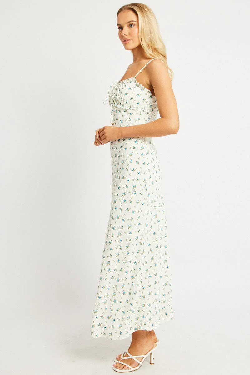 White Ditsy Midi Dress Strappy - Image 4