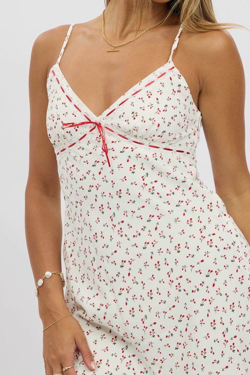 White Ditsy Mini Dress V-Neck Strappy - Image 6