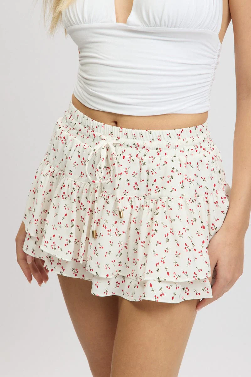 White Ditsy Skort Skirt Frilled Hem Mini - Image 6