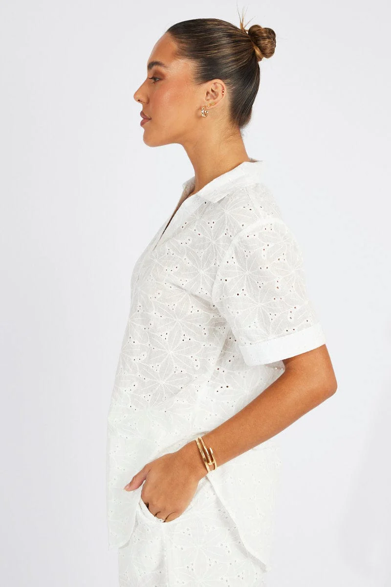 White Eyelet Shirt Short Sleeve - Image 5