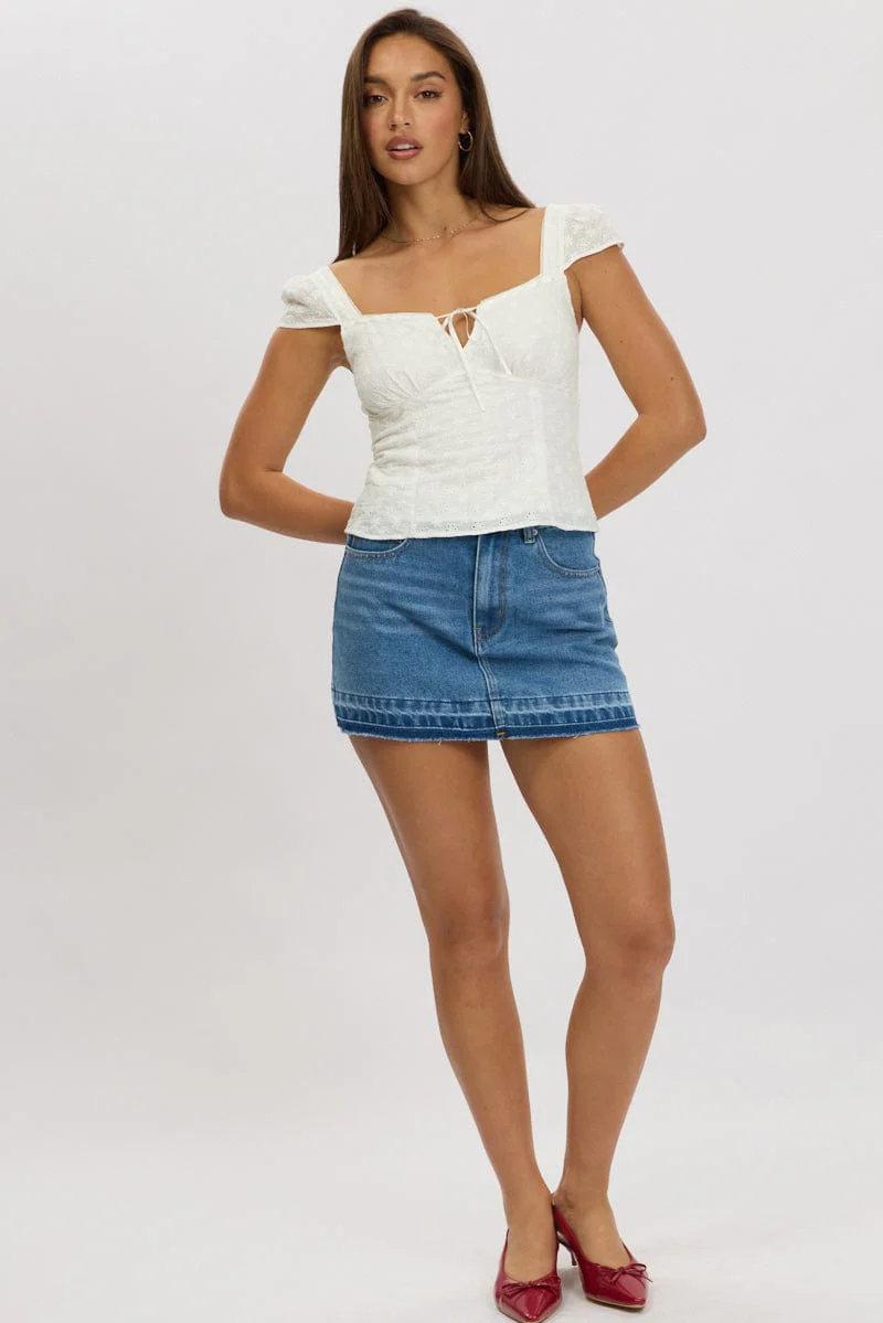 White Eyelet Top Short Sleeve - Image 2