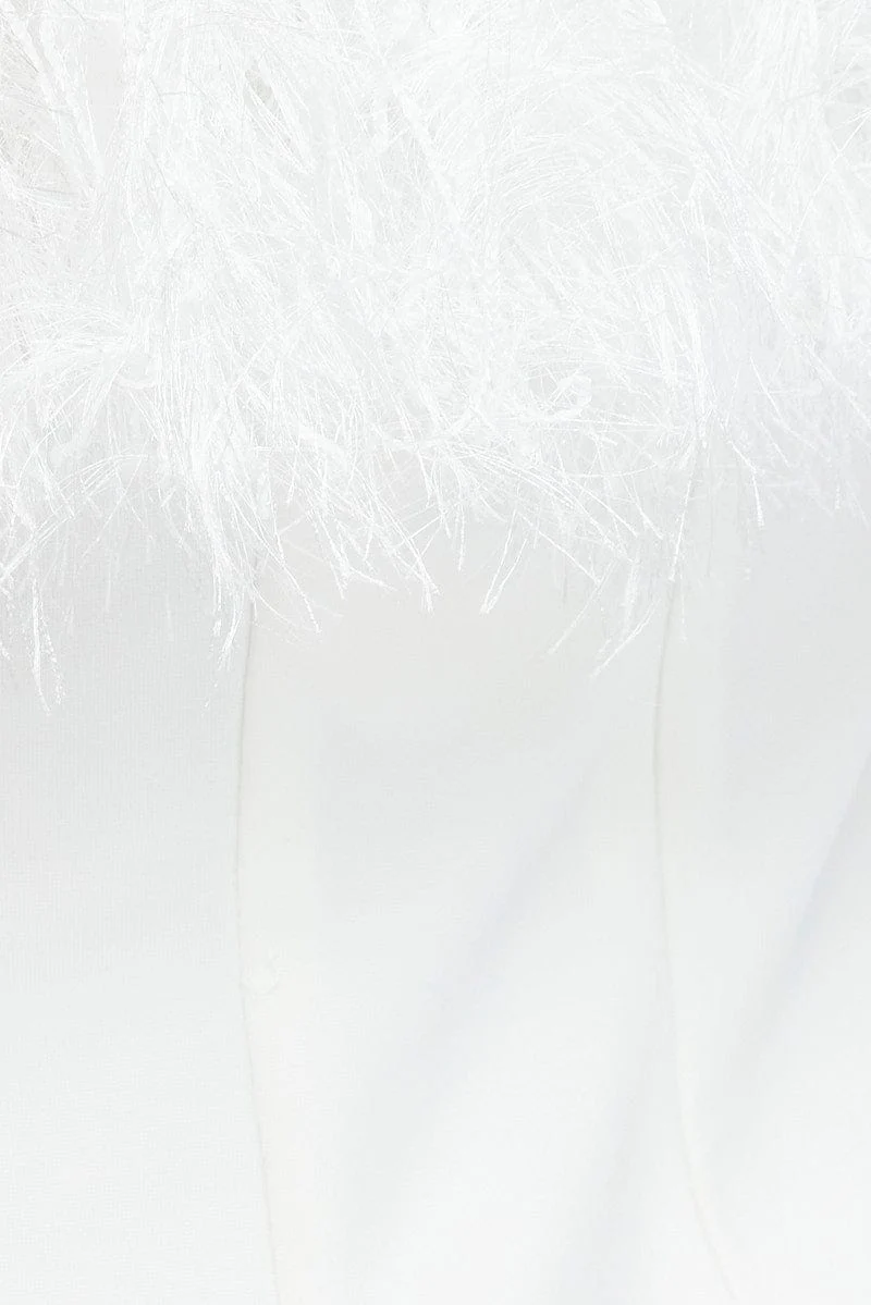 White Faux Feather Trim Bodycon Strappy Mini Dress - Image 6
