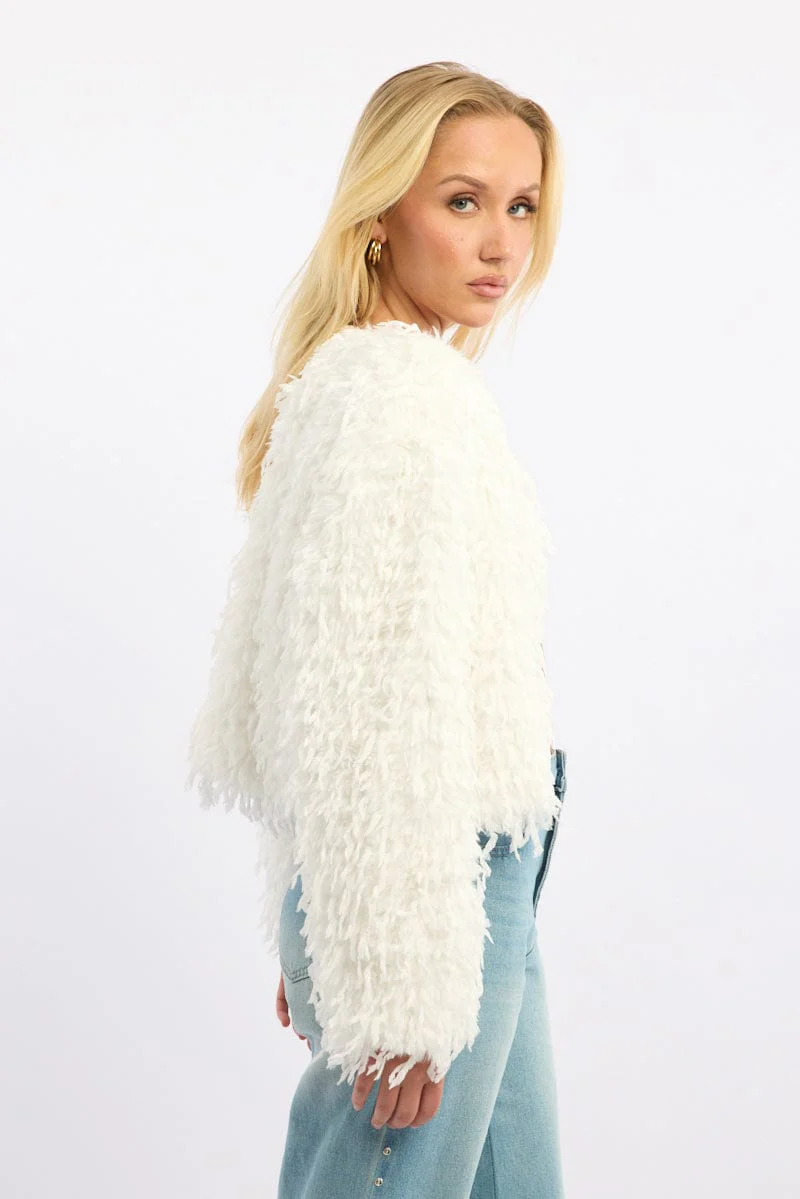 White Faux Fur Jacket - Image 3