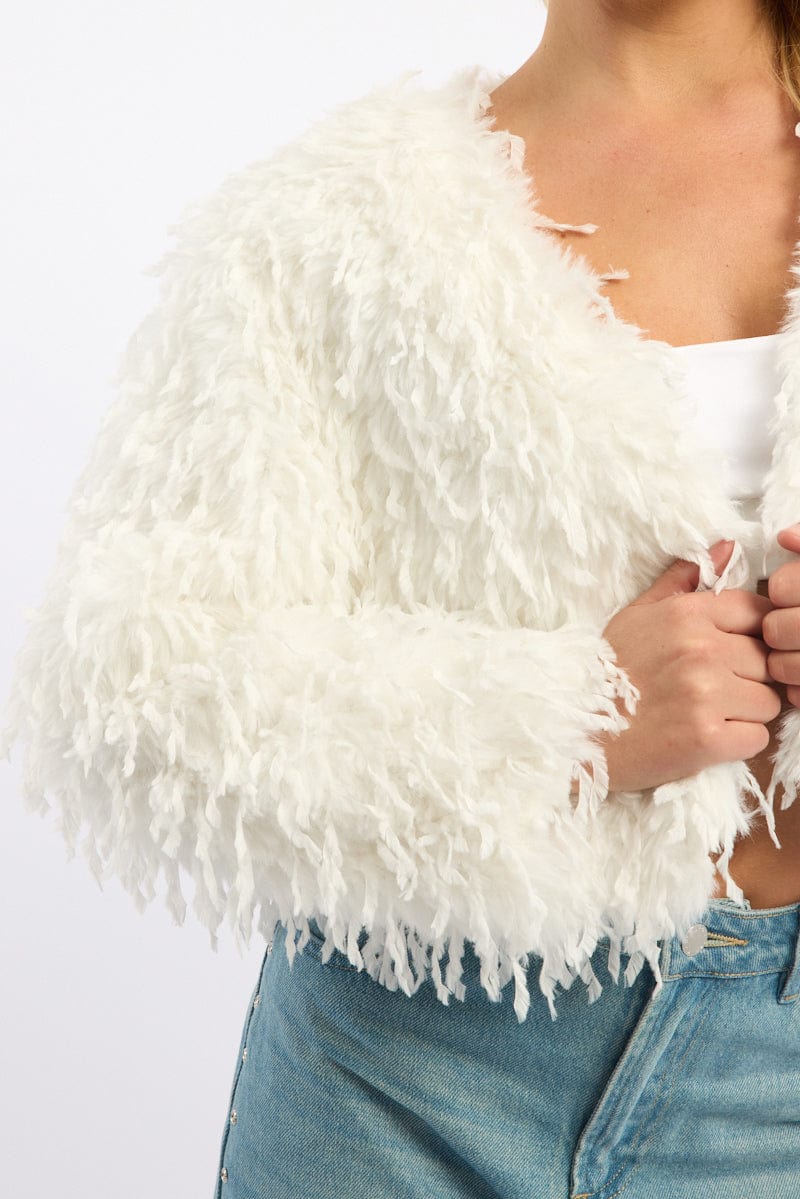 White Faux Fur Jacket - Image 5