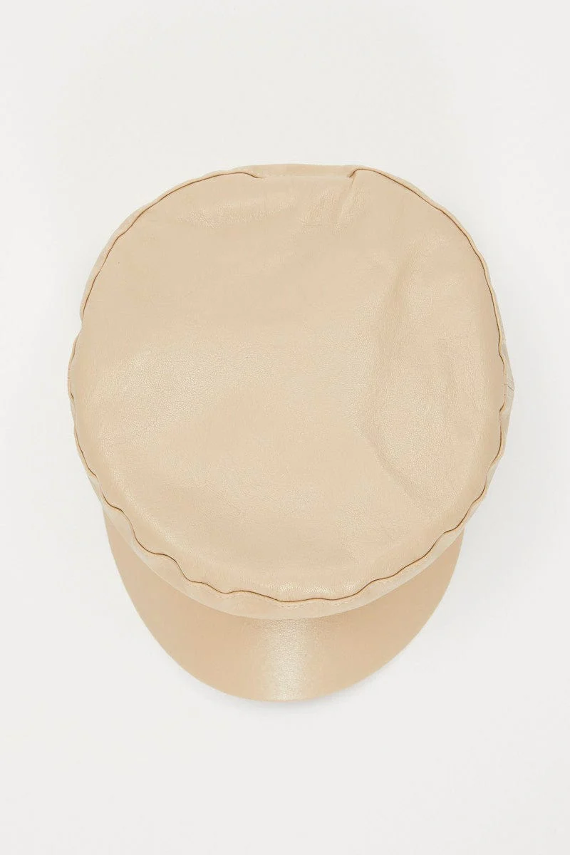 White Faux Leather Baker Boy Hat - Image 2