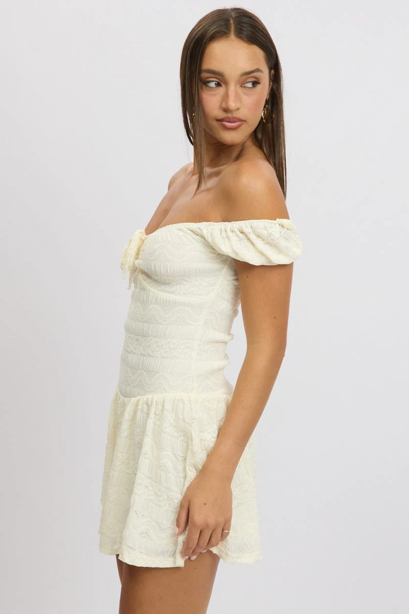 White Fit And Flare Dress Drop Waist Mini - Image 4