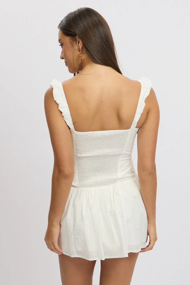 White Fit And Flare Dress Drop Waist Mini Poplin - Image 5