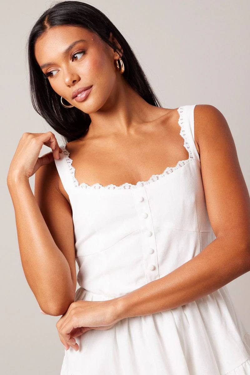 White Fit And Flare Dress Mini - Image 3