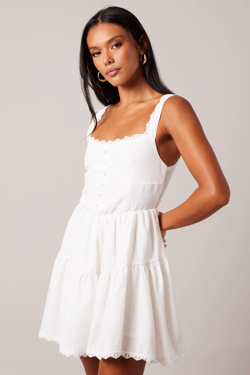 White Fit And Flare Dress Mini - Image 4
