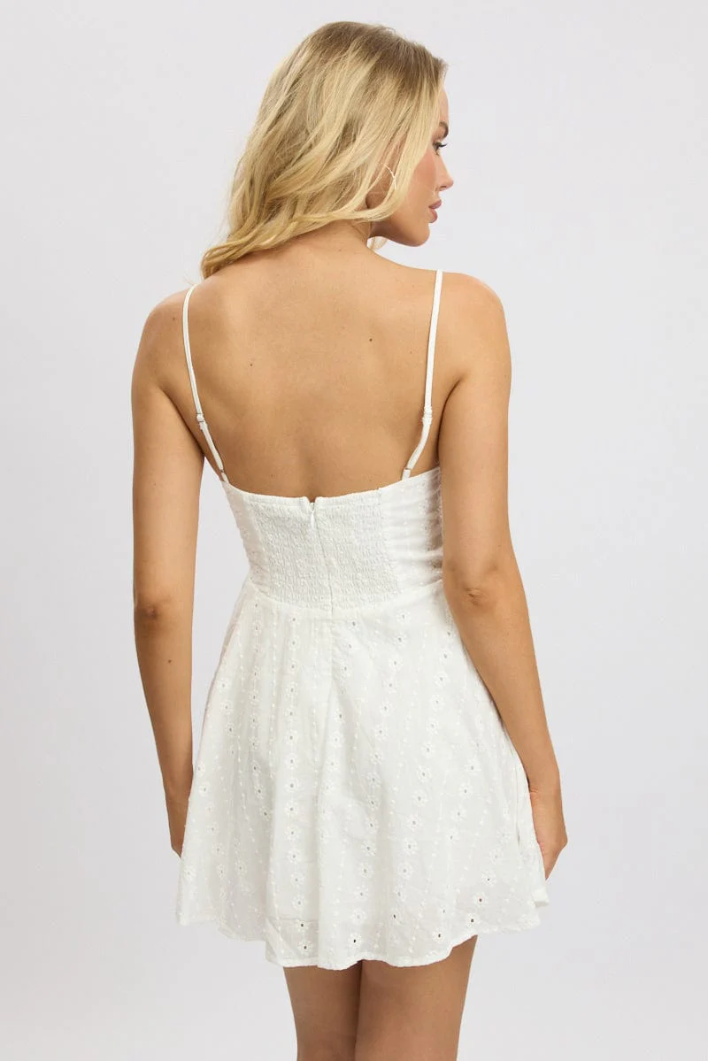 White Fit And Flare Dress Mini Eyelet Fabric - Image 5