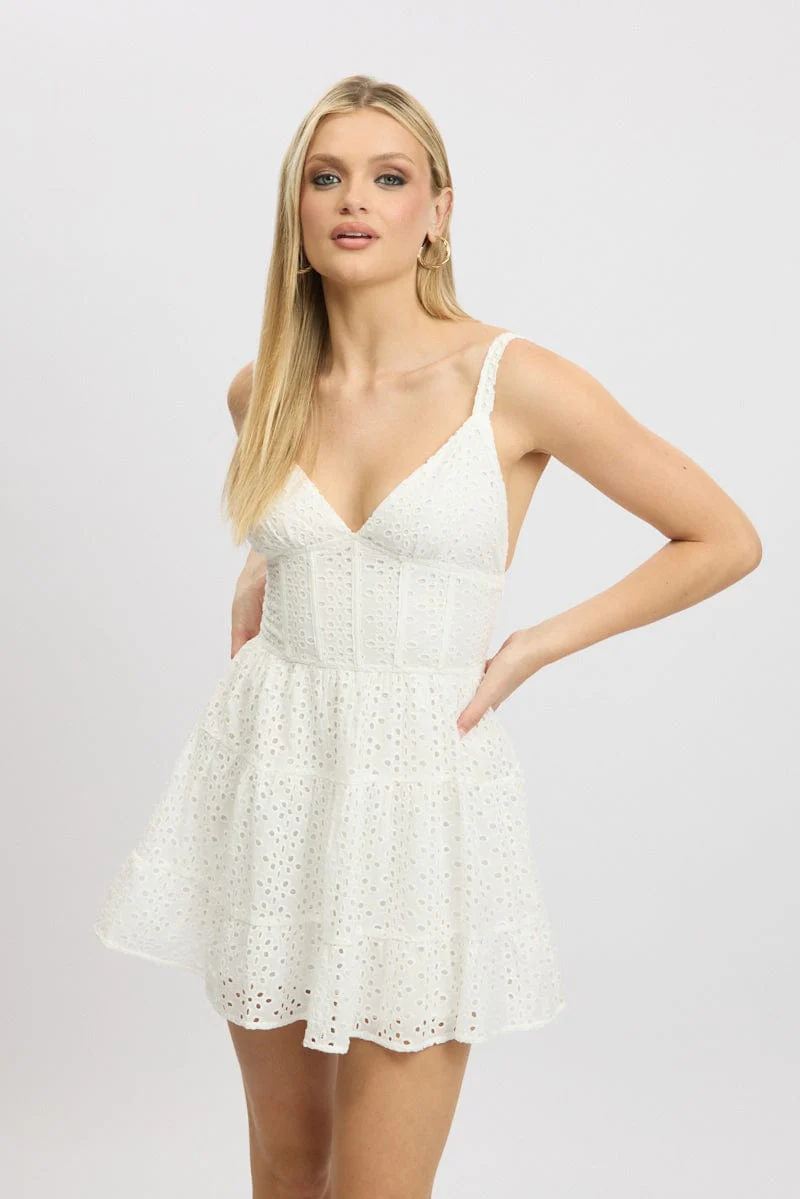 White Fit And Flare Dress Mini Eyelet Fabric - Image 3