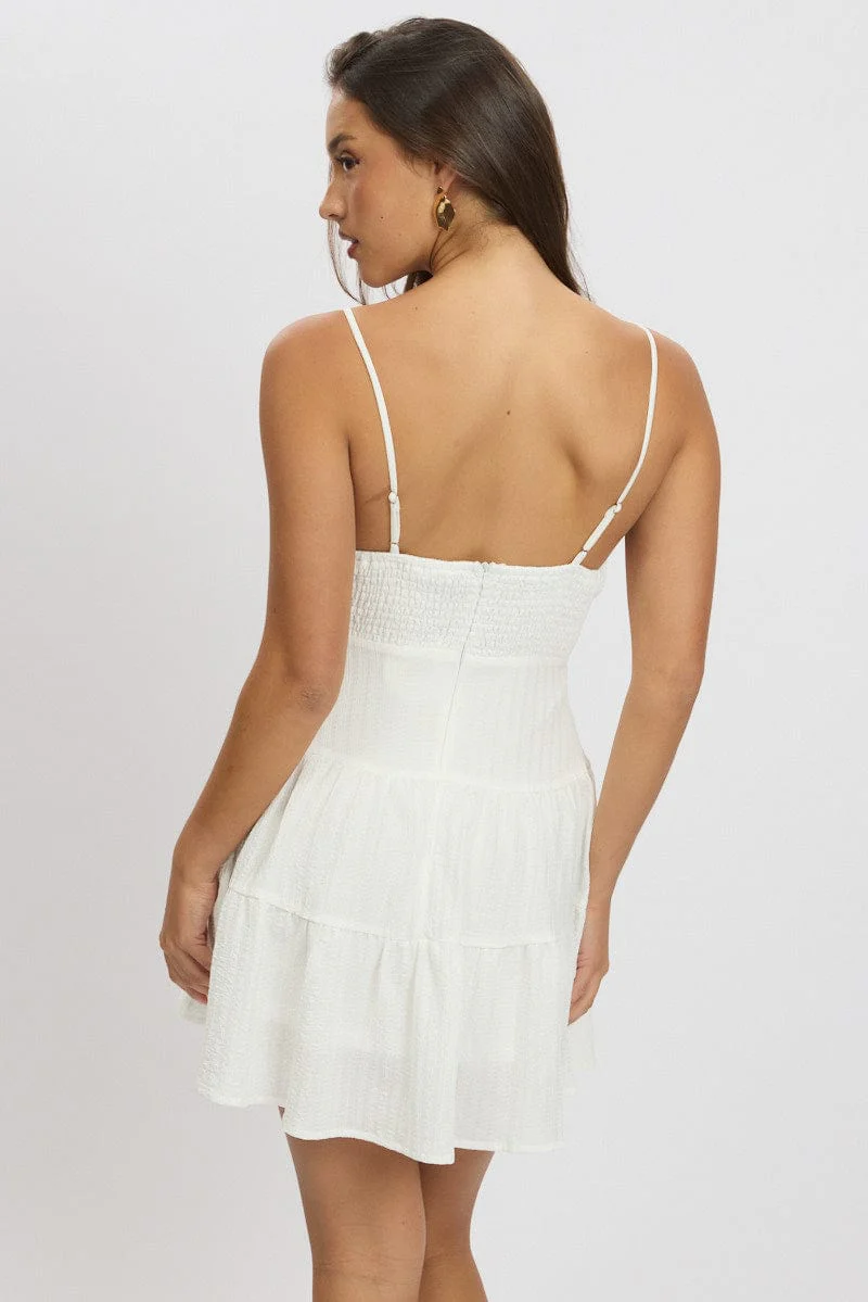 White Fit And Flare Dress Mini Textured Fabric - Image 5