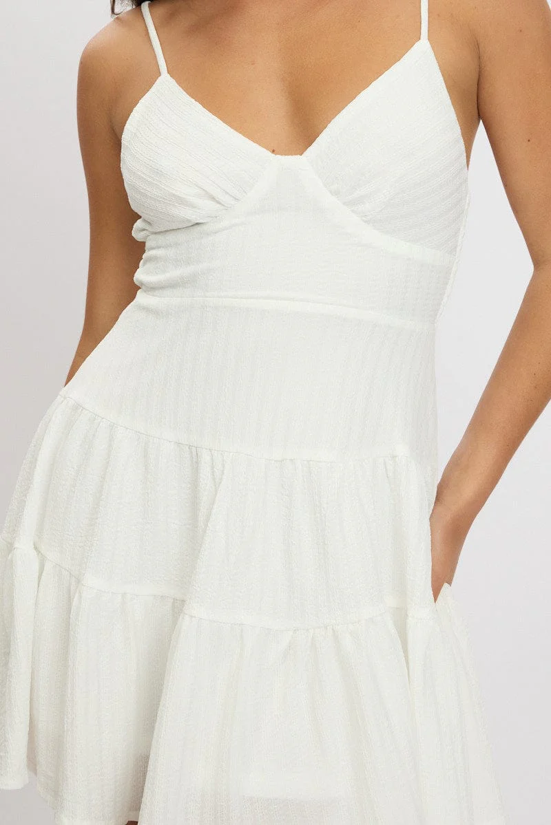 White Fit And Flare Dress Mini Textured Fabric - Image 6
