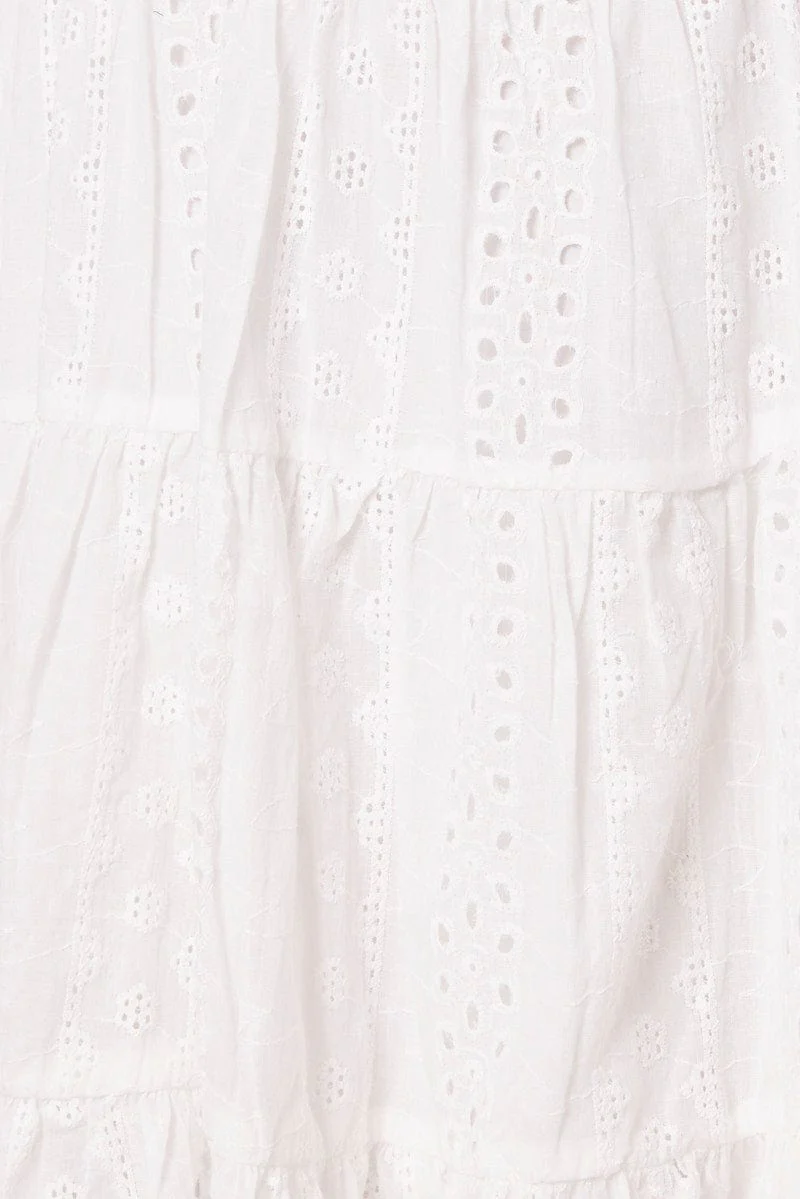 White Fit and Flare Dress Sleeveless Broidery - Image 6