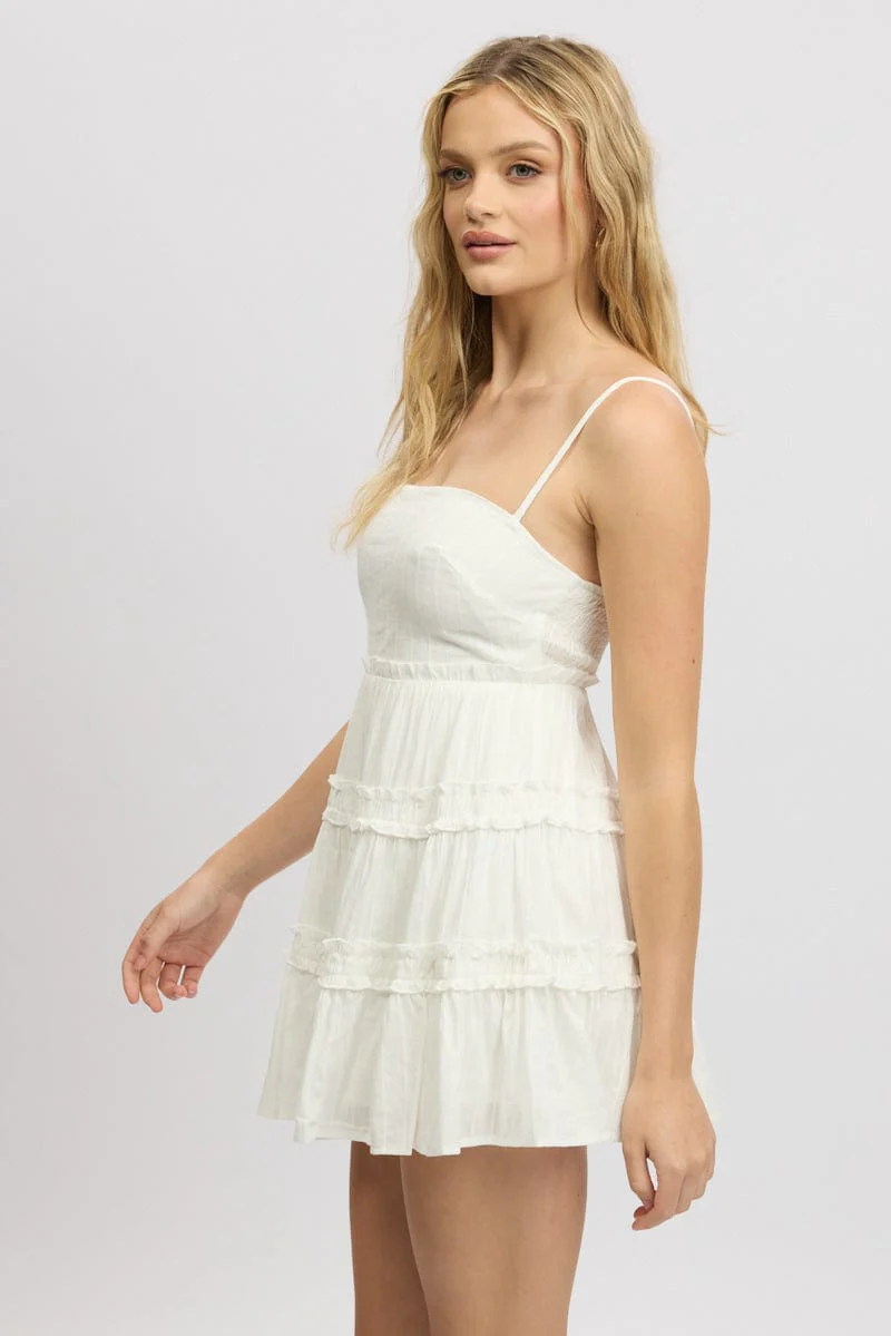 White Fit And Flare Dress Tiered Strappy - Image 4