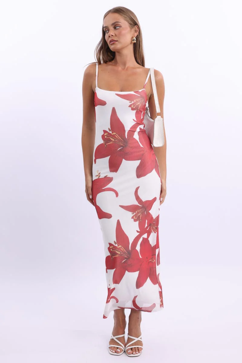 White Floral Bodycon Dress Maxi Mesh - Image 2