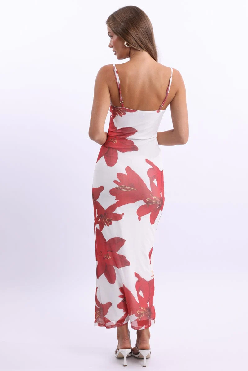 White Floral Bodycon Dress Maxi Mesh - Image 5