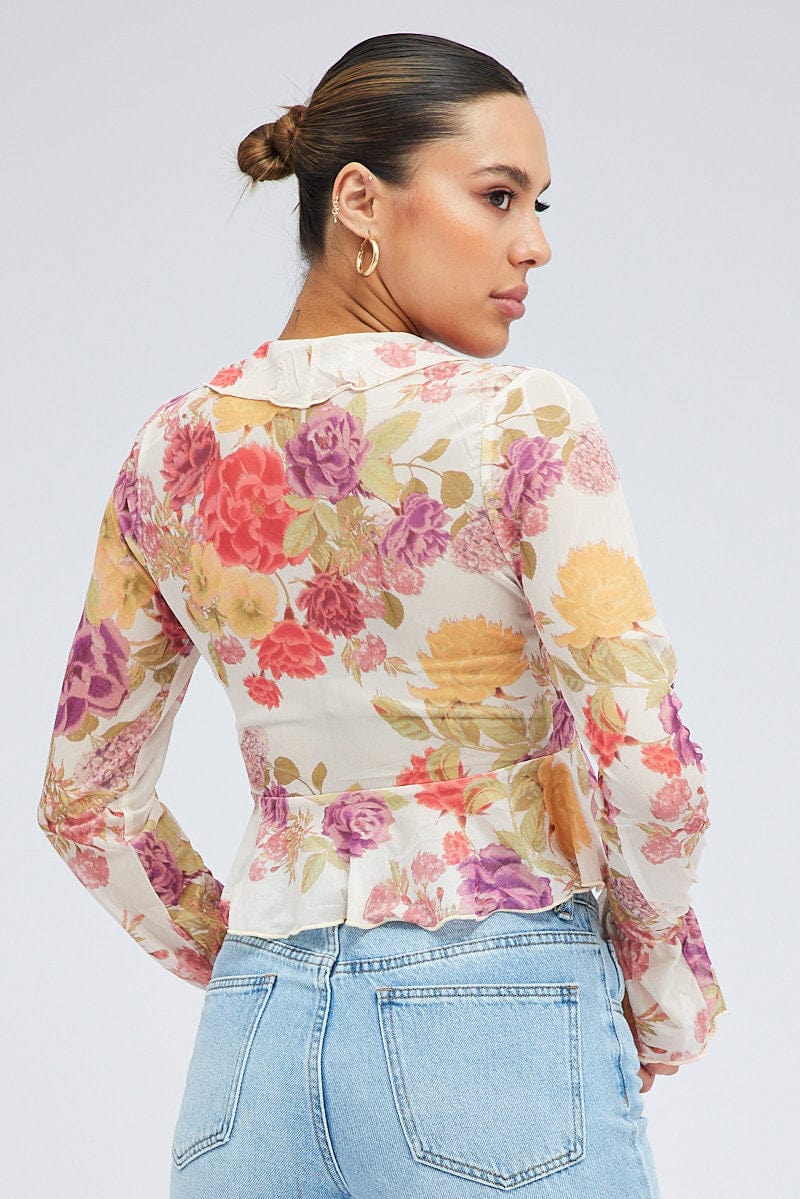 White Floral Bolero Long Sleeve V Neck - Image 5