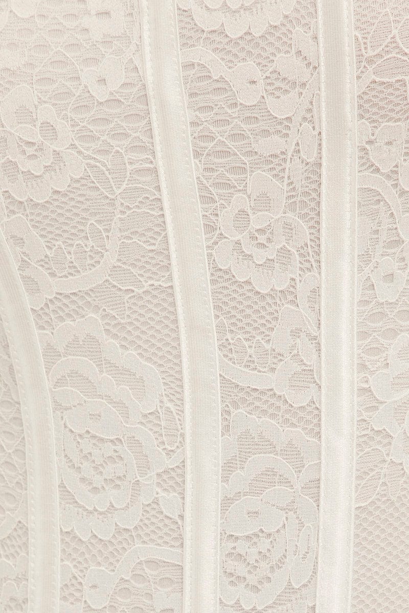 White Floral Lace Boned Corset One Piece Bodysuit - Image 6