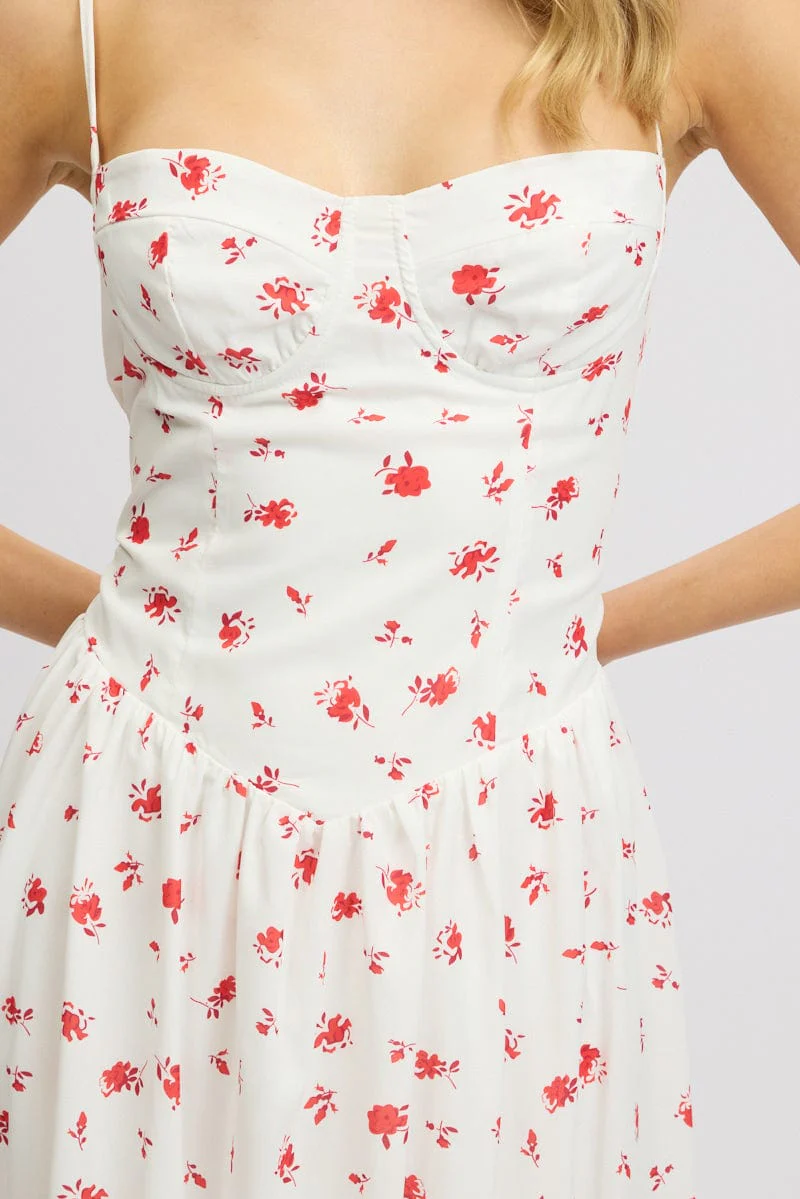 White Floral Midi Dress Corset Detail - Image 6