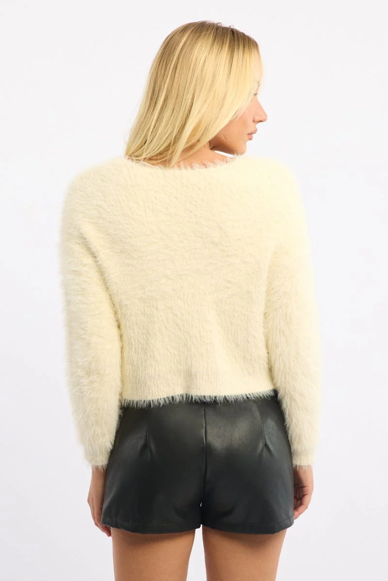 White Fluffy Cardigan Long Sleeve Tie Up - Image 4
