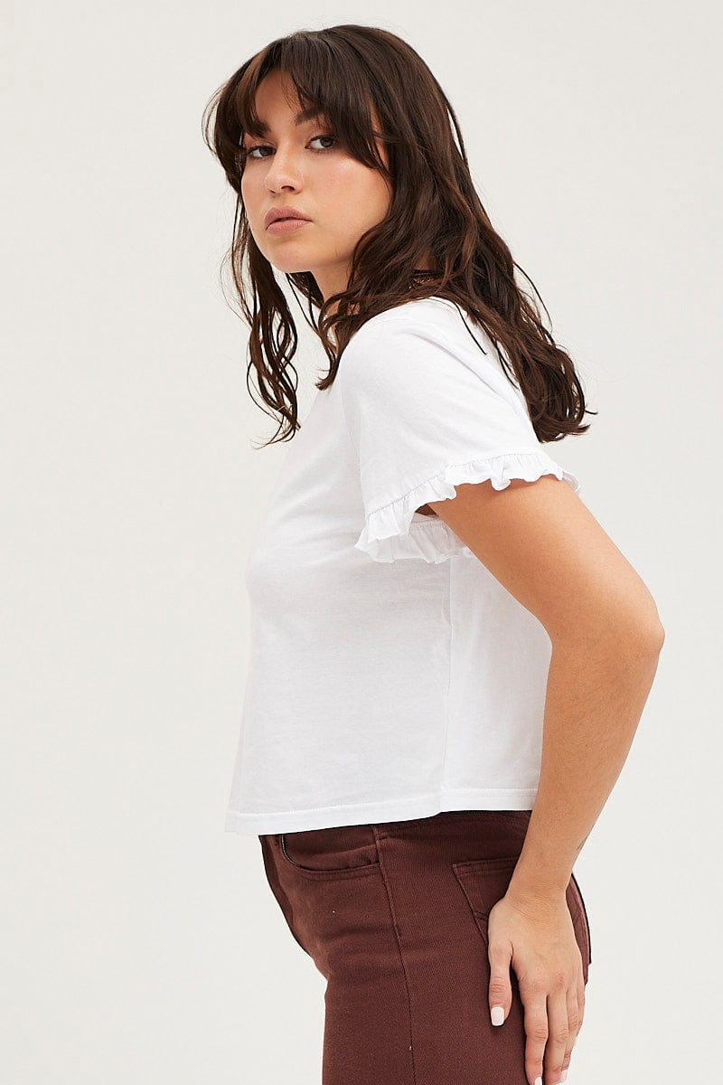 White Frill Detail T Shirt Short Sleeve - Image 5