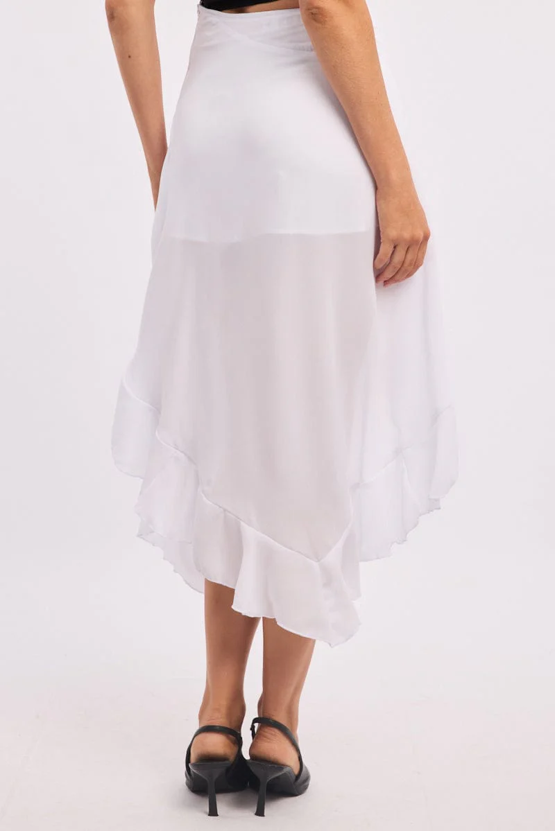 White Frill Skirt High Waisted High Low Midi - Image 4
