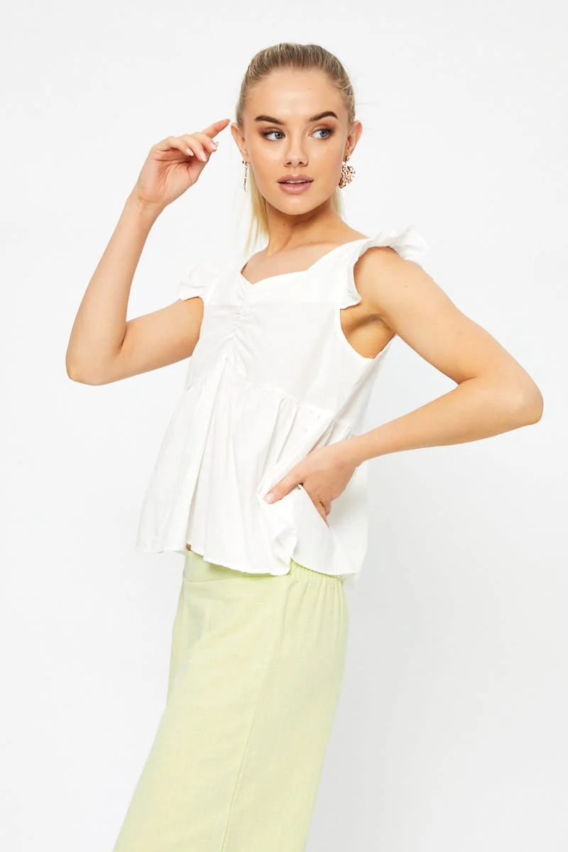 White Frill Sleeve Peplum Top - Image 4