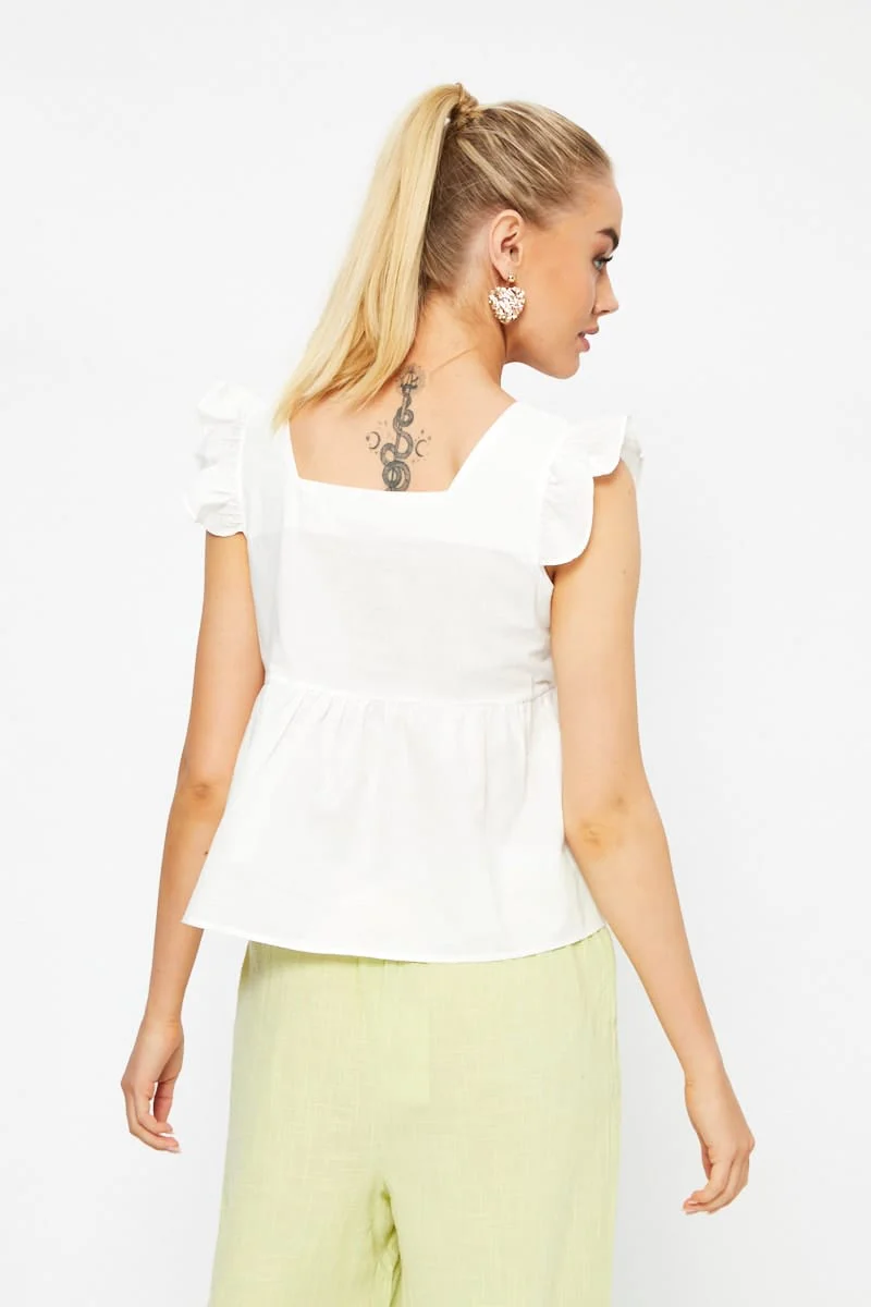 White Frill Sleeve Peplum Top - Image 5