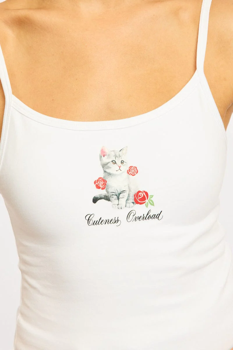 White Graphic Cami Singlet - Image 5