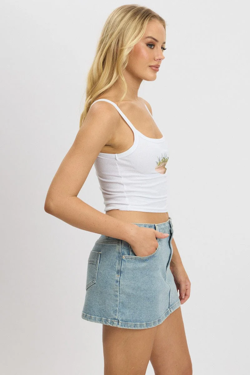 White Graphic Singlet Top - Image 4