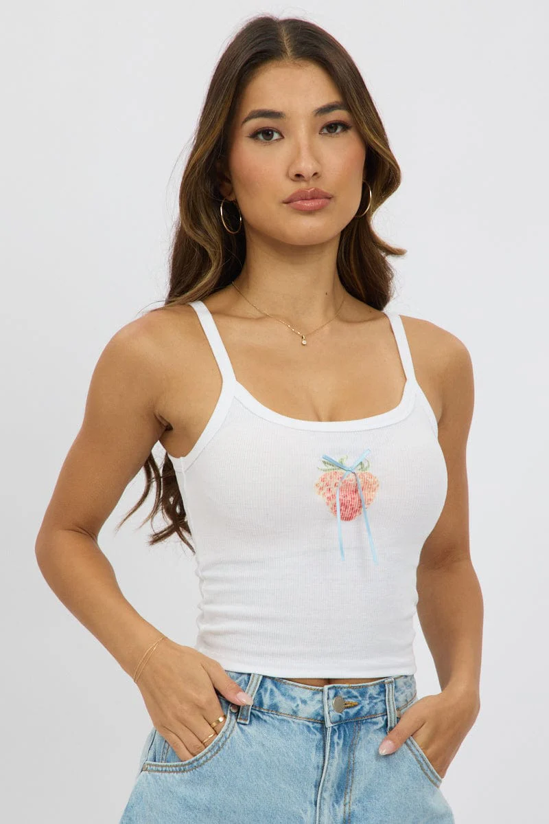 White Graphic Singlet Top - Image 3
