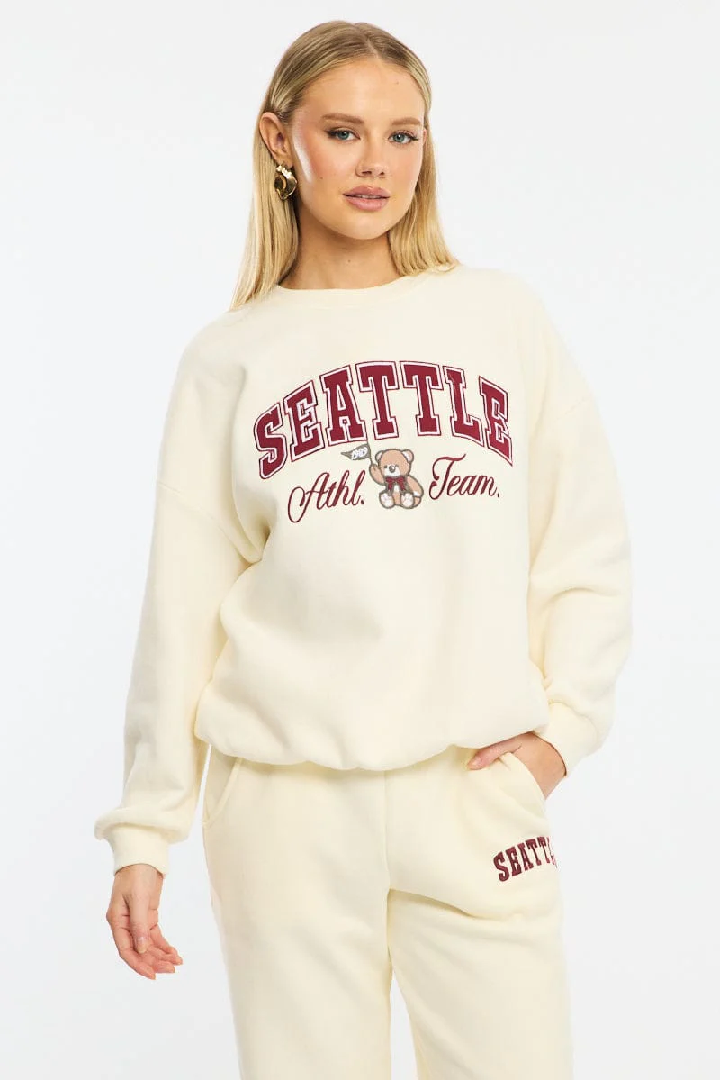 White Graphic Sweater Long Sleeve
