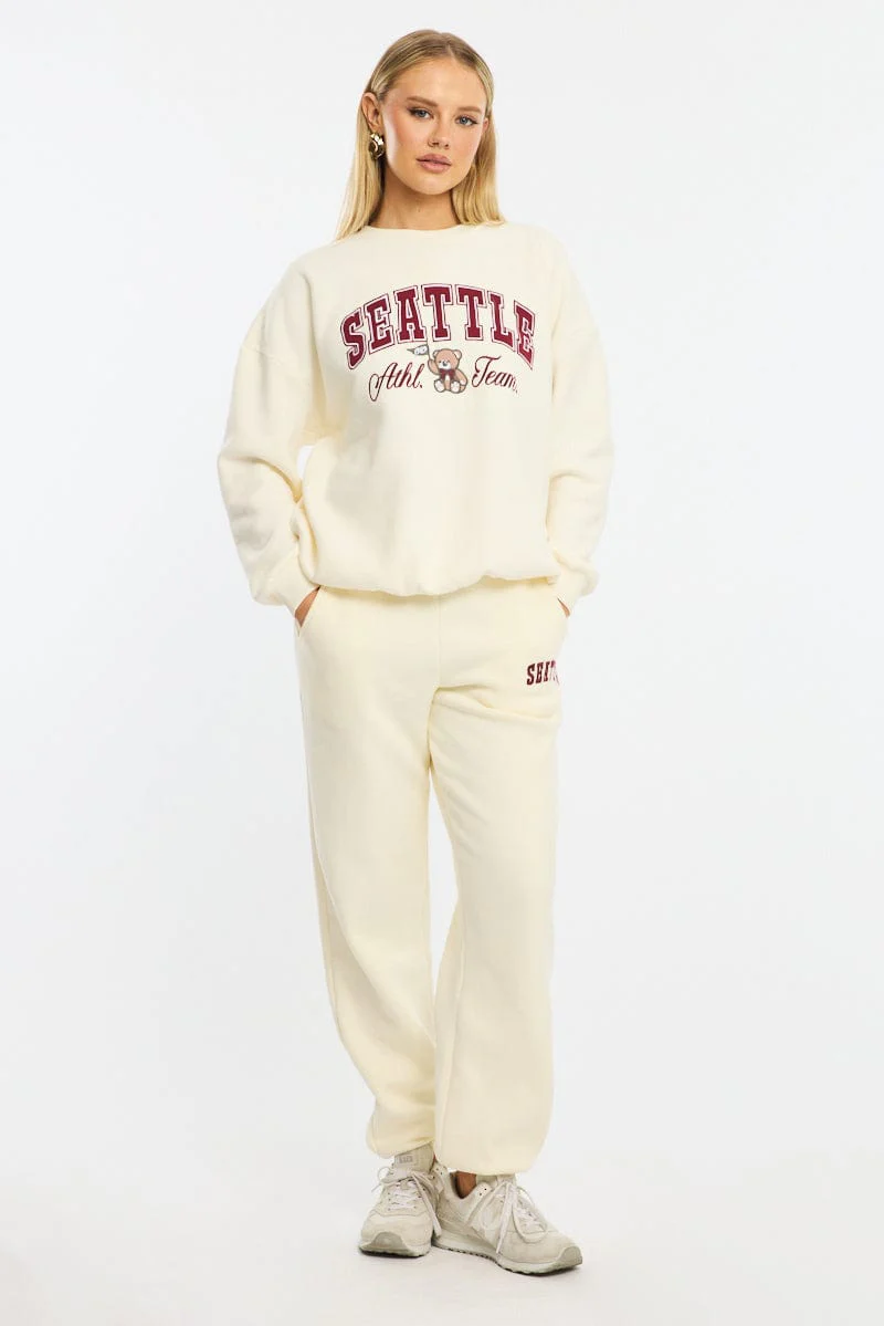 White Graphic Sweater Long Sleeve - Image 2