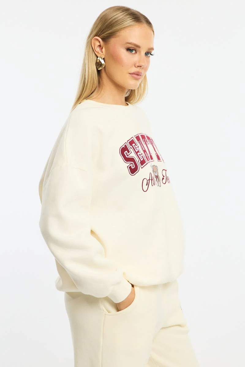 White Graphic Sweater Long Sleeve - Image 3