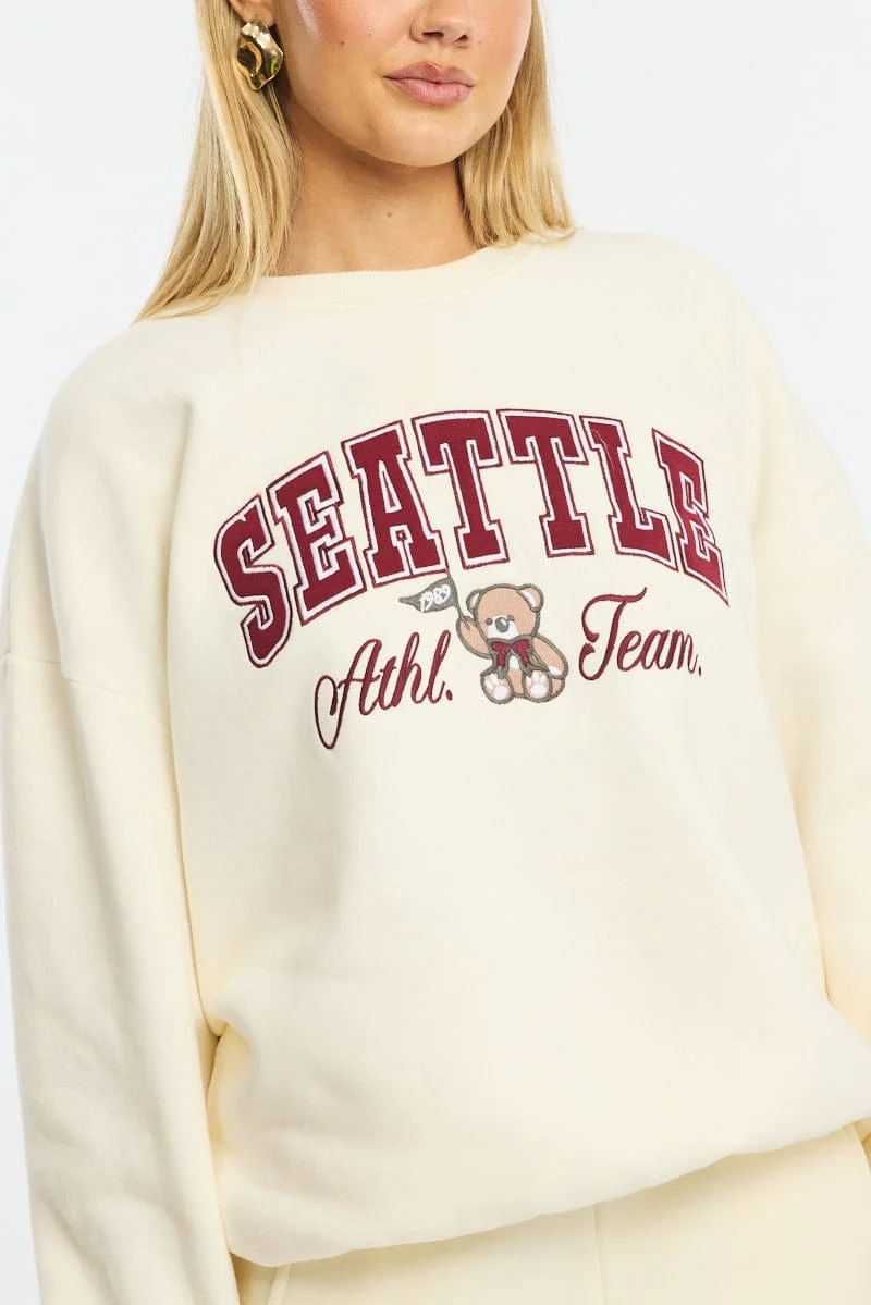 White Graphic Sweater Long Sleeve - Image 5
