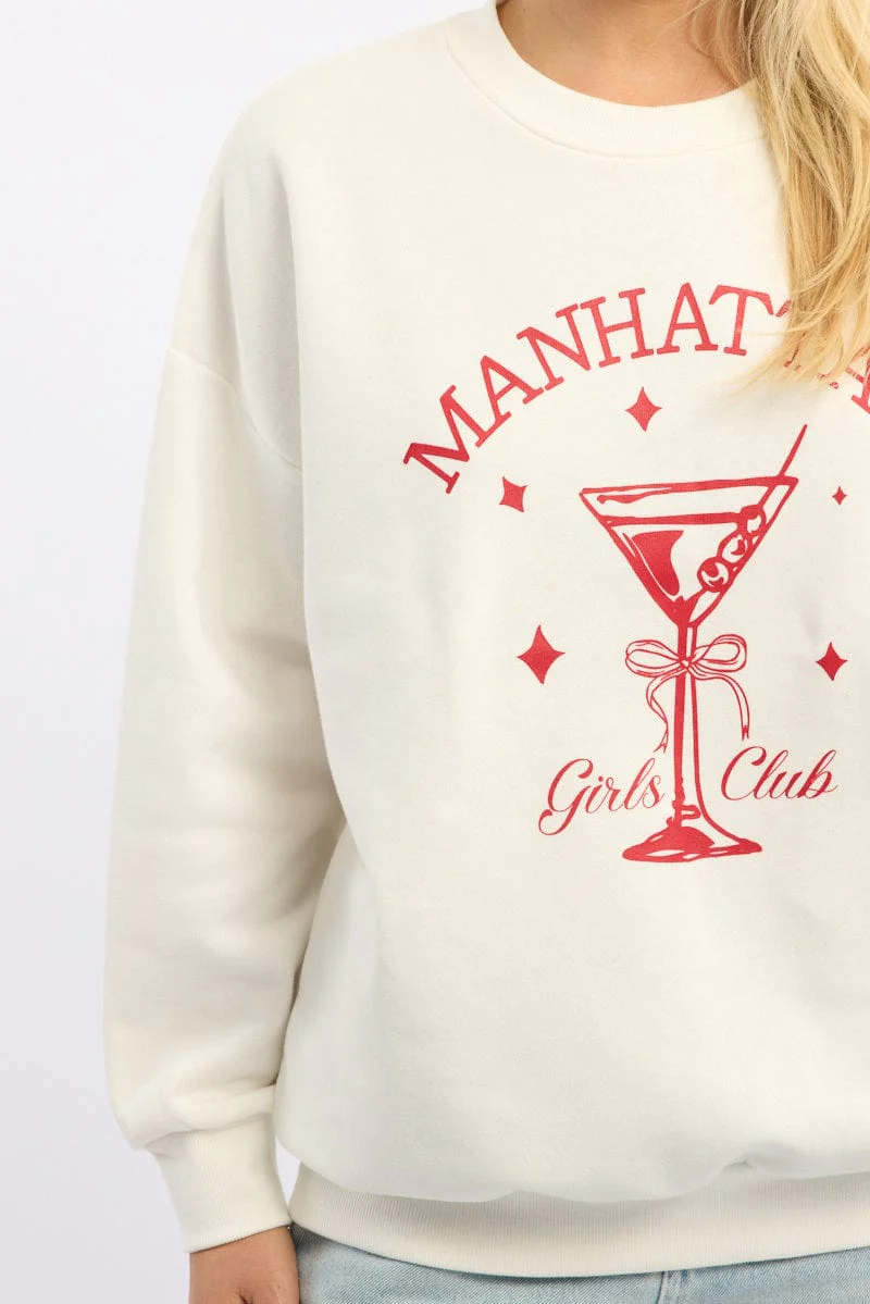 White Graphic Sweater Long Sleeve - Image 5