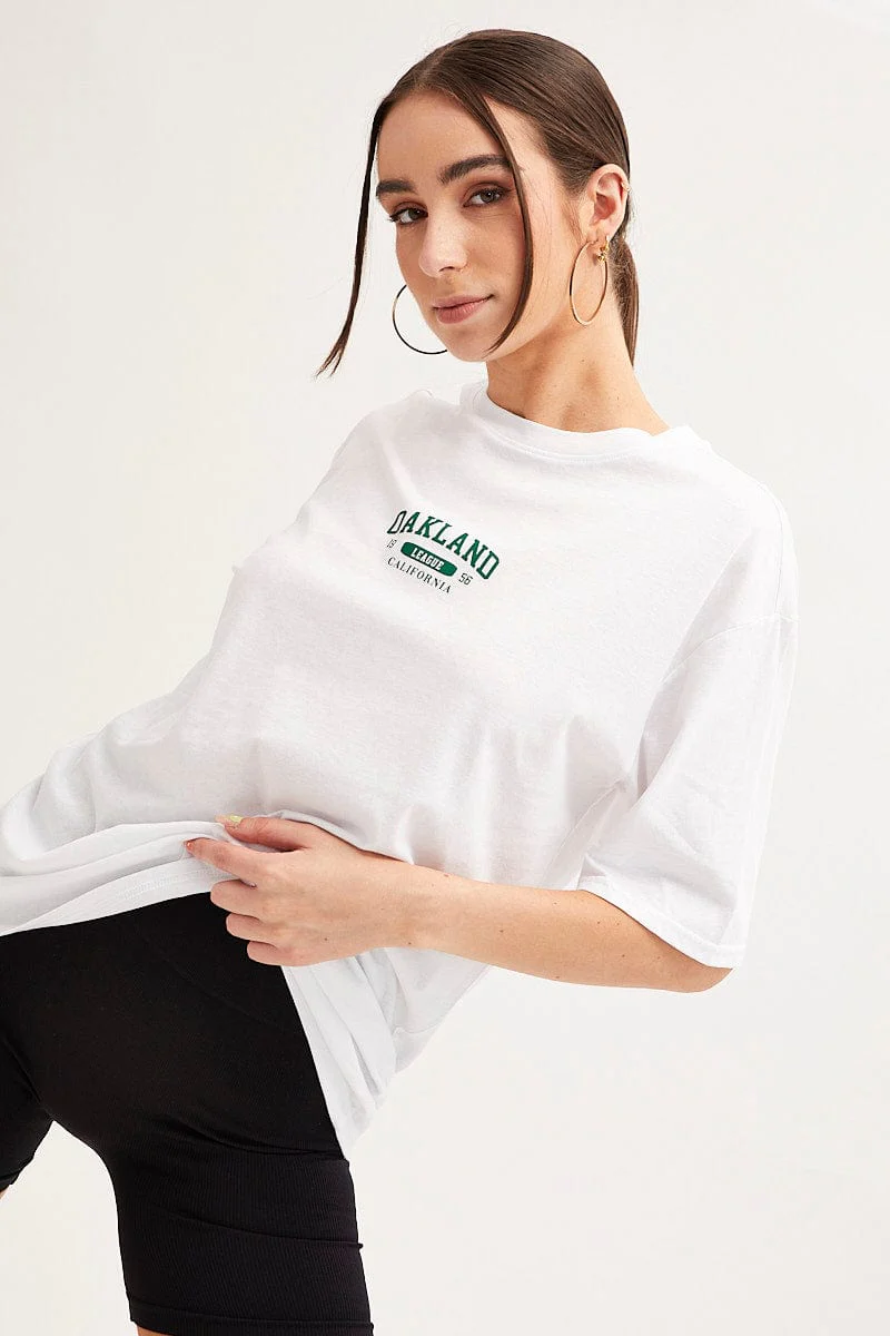 White Graphic T-Shirt Crew Neck Short Sleeve - Image 3