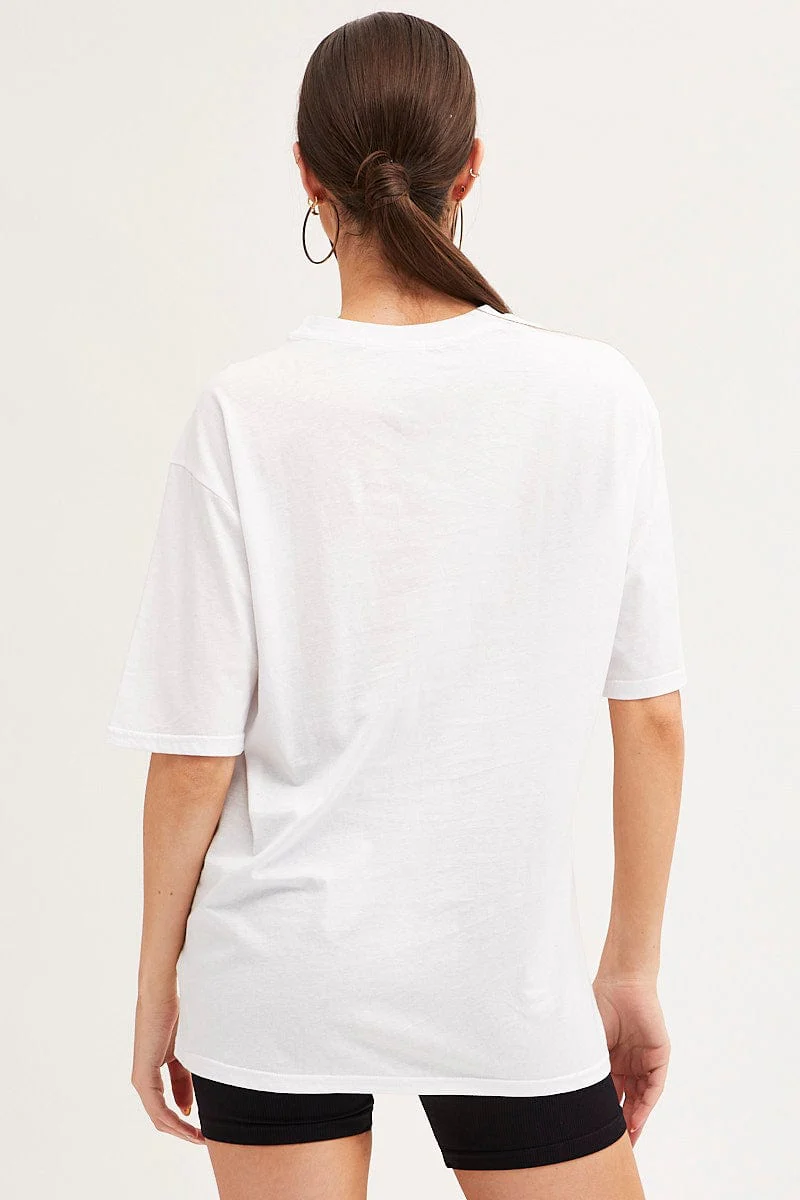 White Graphic T-Shirt Crew Neck Short Sleeve - Image 5