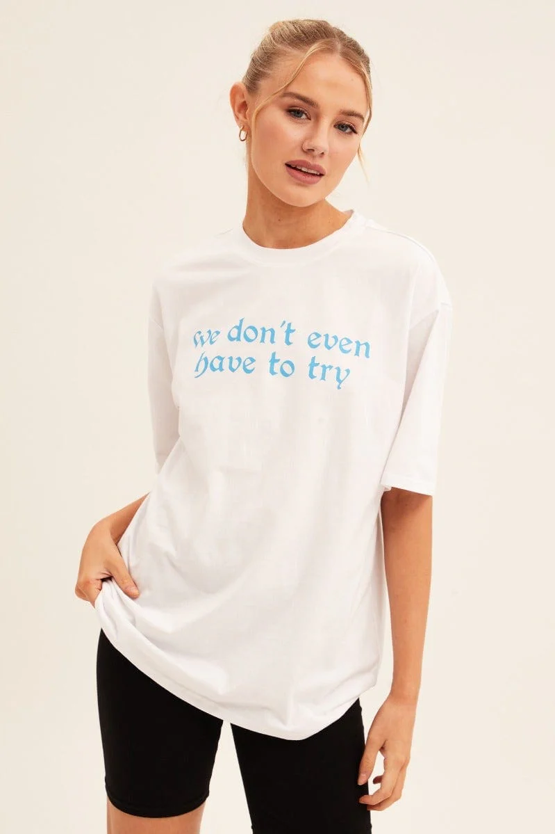 White Graphic T Shirt Short Sleeve Crew Neck - Image 3