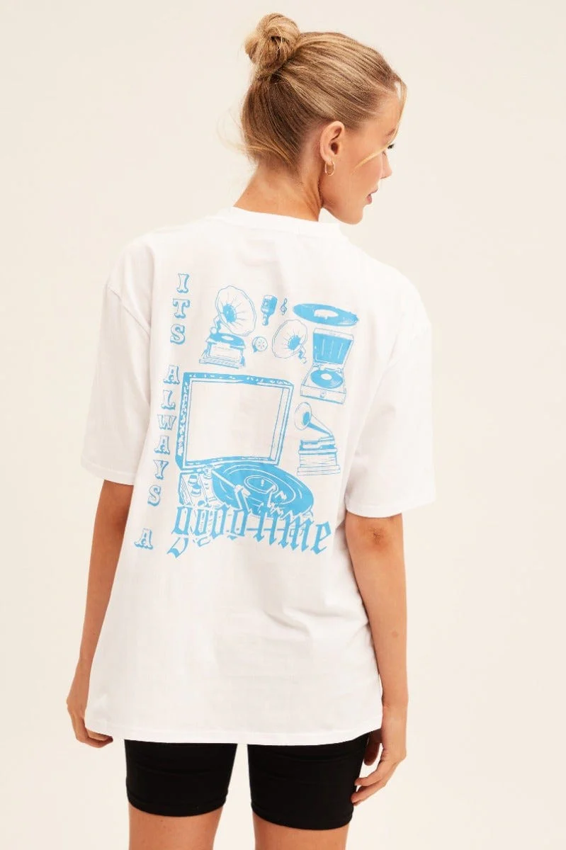 White Graphic T Shirt Short Sleeve Crew Neck - Image 5