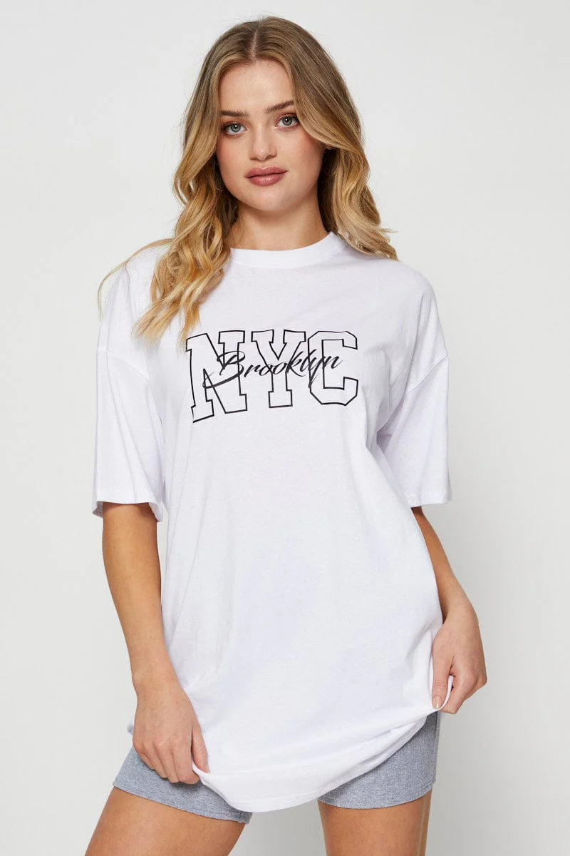 White Graphic T Shirt Short Sleeve - Image 3